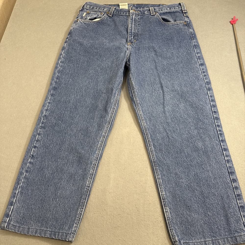 JEANS STRAIGHT Carhartt MENS 38X30 Blue Denim Relaxed Fit B160 DST WORK